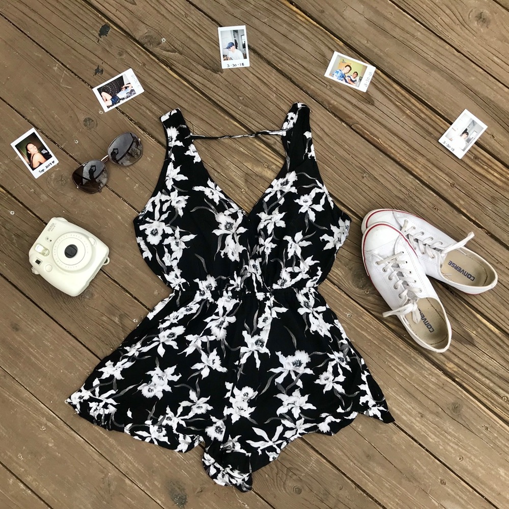 Black and White Floral Romper